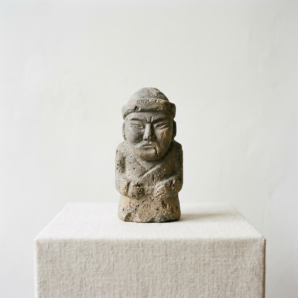 Handcrafted Jesmonite stone balbal sculpture miniature object with ancient Central Asian nomadic facial features